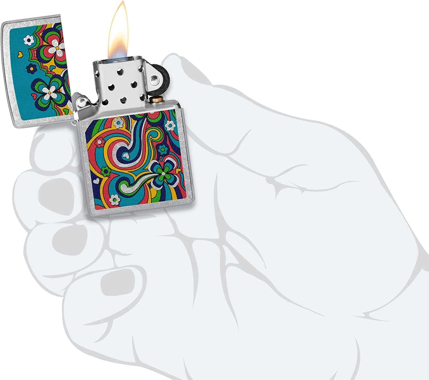 Zippo Lighter - Personalized Custom Message Engraved on Backside Blossoms Flower Power Design Windproof Lighter (Flower Power #48579)