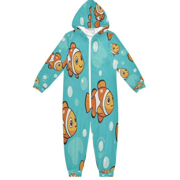 Soft Big Kids Onesie Pajamas Cozy Loose-Fit Jumpsuits for kids with Pockets for Christmas Lounge & Play Cartoon Clownfish