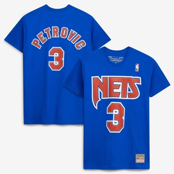 Men's Mitchell & Ness Drazen Petrovic Royal Brooklyn Nets Hardwood Classics Name & Number Player T-Shirt