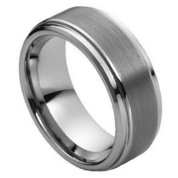 Custom Personalized Engraving Wedding Band Ring Set for Him & Her - 8mm Brushed Center High Polished Beveled Edge