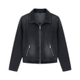thumbnail image 4 of Edvintorg Denim Jacket for Women Fashion Long Sleeve Casual Loose Zip Up Jean Coat with Pockets Clothes for Women Black M, 4 of 7