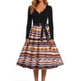 thumbnail image 4 of Women's Halloween Dress Castle Candy V Neck Cocktail 1950s Funny Dresses Long Sleeve Hepburn Casual Vintage Tea Length Dress with Belt 2XL, 4 of 5