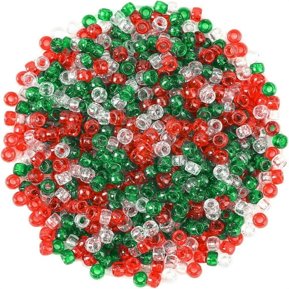 NOGIS 1200Pcs Christmas Pony Beads,Glitter Red Green Ttransparent Pony Beads Bulk for Necklace Bracelets Earrings Jewelry Making Party Decoration Supplies DIY Craft