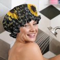 thumbnail image 5 of Shower Caps,Black Sunflower Word Pattern Waterproof Shower Cap for Women 4 Pieces,Double Reusable Hair Cover for Shower PEVA Elastic Stretch Hem, 5 of 7
