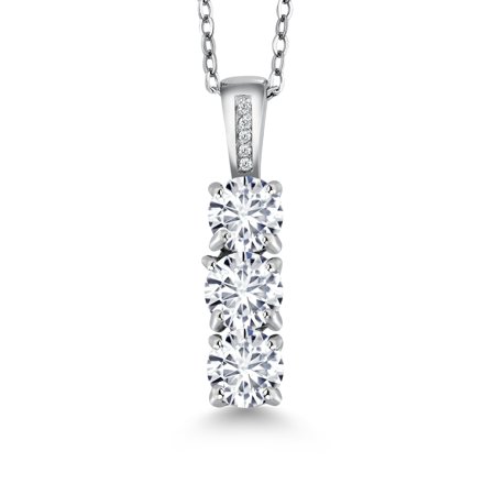 Gem Stone King 1.54 Cttw White Lab Grown Diamond Pendant Necklace for Women in 925 Sterling Silver | Gemstone April Birthstone | Round 5MM | With 18 inch Chain