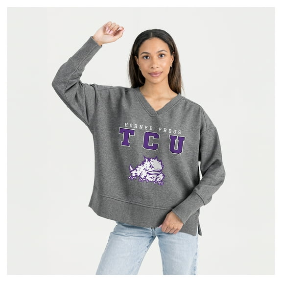 Women's Gameday Couture  Gray TCU Horned Frogs French Terry V-Neck Pullover Sweatshirt