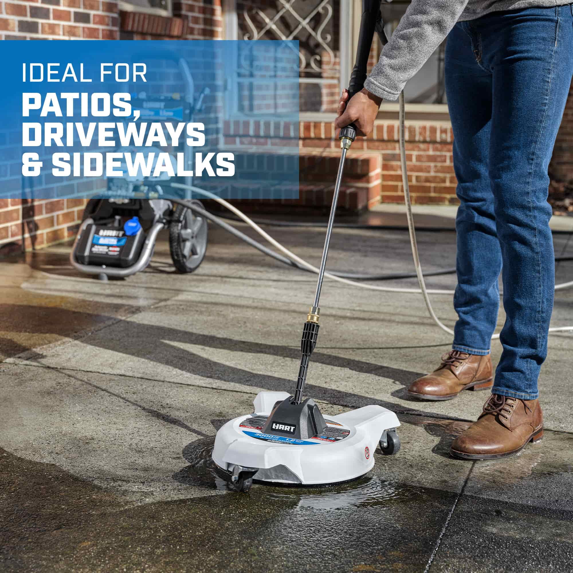 HART 12 in. 3000PSI Electric Pressure Washer Surface Cleaner with Casters