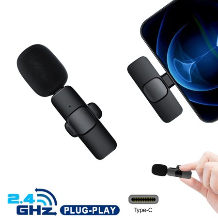 Wireless Lapel Lavalier Microphone  Lapel Microphone for YouTube  Facebook Live Stream  Video Recording  Auto-syncs Mic for Vloggers  Interview for USB Type C Phone Plug & Play