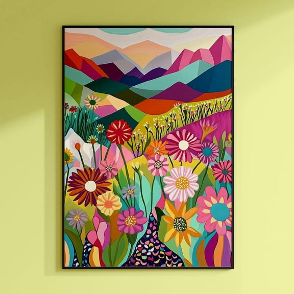 Abstract Mountain Artwork, Colorful Wall Art, Abstract Art, Patchwork, Illustration, Living Room Print, Scenery Art, Floral Wall Art, Modern Wall Decor For Living Room, 8x12 UNFRAMED