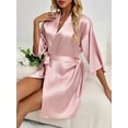 thumbnail image 2 of Xfvqtps Womens Pajama Bridal Bridesmaids Robes 3/4 Sleeve V Neck Solid Color Satin Soft Comfortable Silky Nightwear Pink, 2 of 6