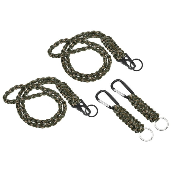 Braided Paracord Lanyard Keychain Paracord Neck Badge Lanyard with Hook Clip and Key Ring Camo 4 Pcs