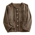 thumbnail image 2 of Delliss Women's Winter Solid Color Coat Plus Velvet Thick Button Cardigan Long Sleeve Top Brown L, 2 of 3