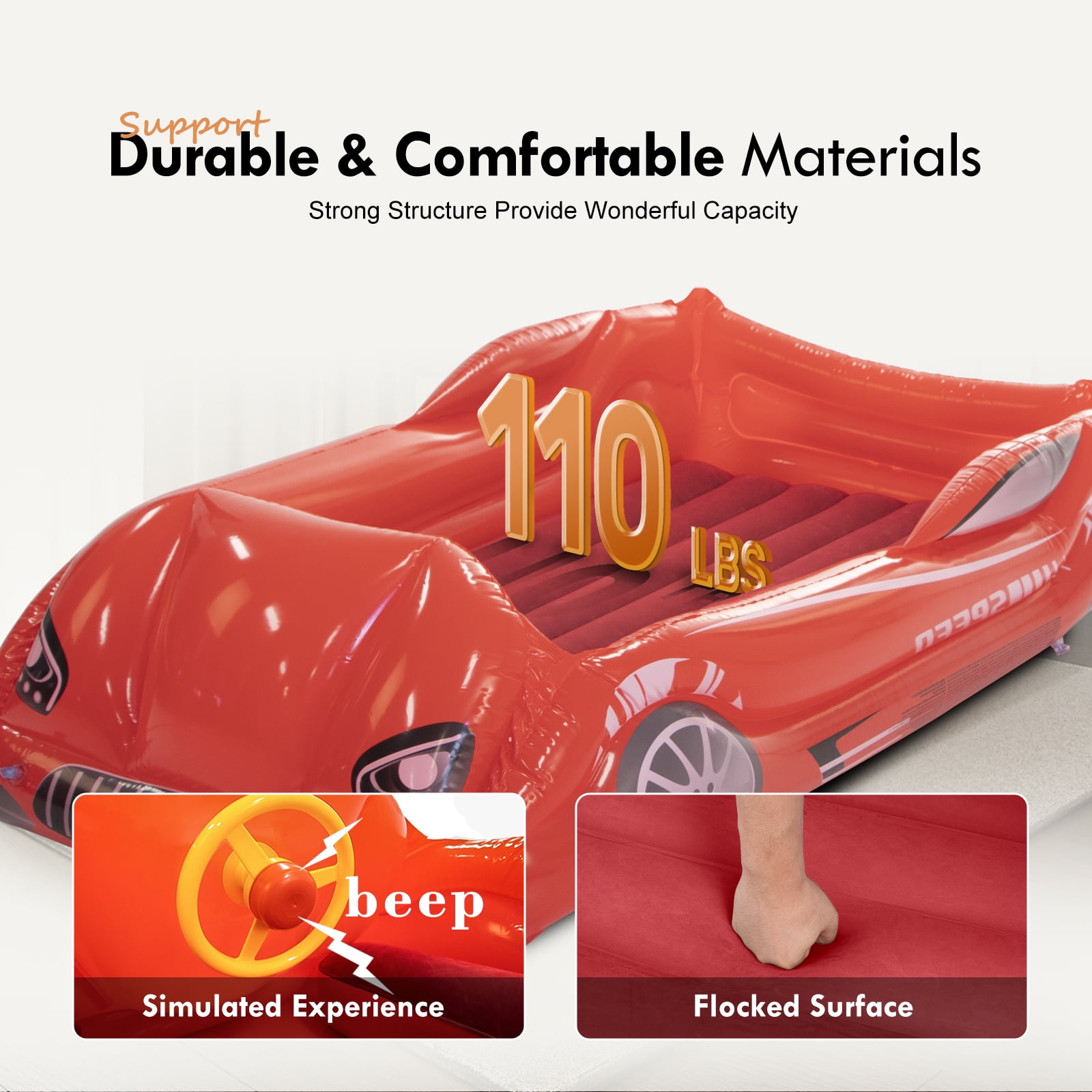 Honeydrill Travel Air Bed Inflatable Air Mattress with Raised Sides, Red