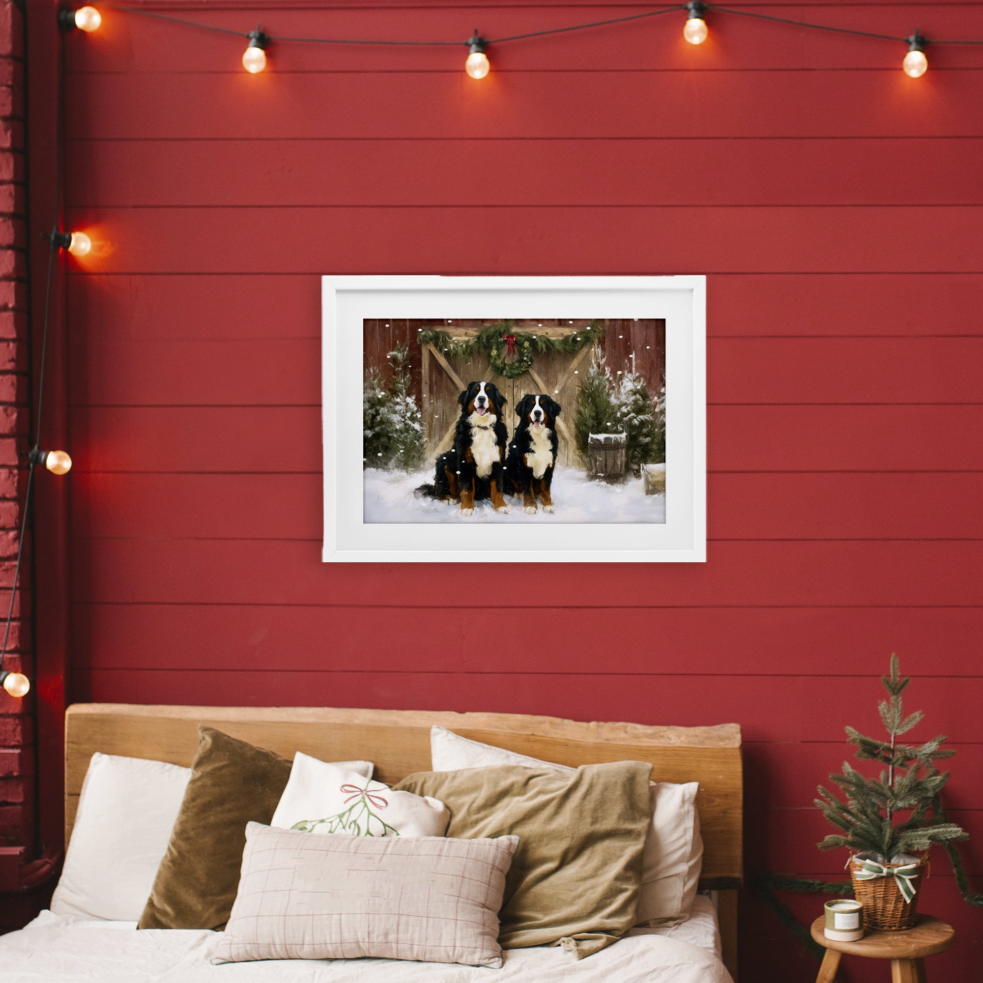 Stupell Industries Barnyard Bernese Mountain Dogs White Framed Print Under Glass, design by Tina LeCour