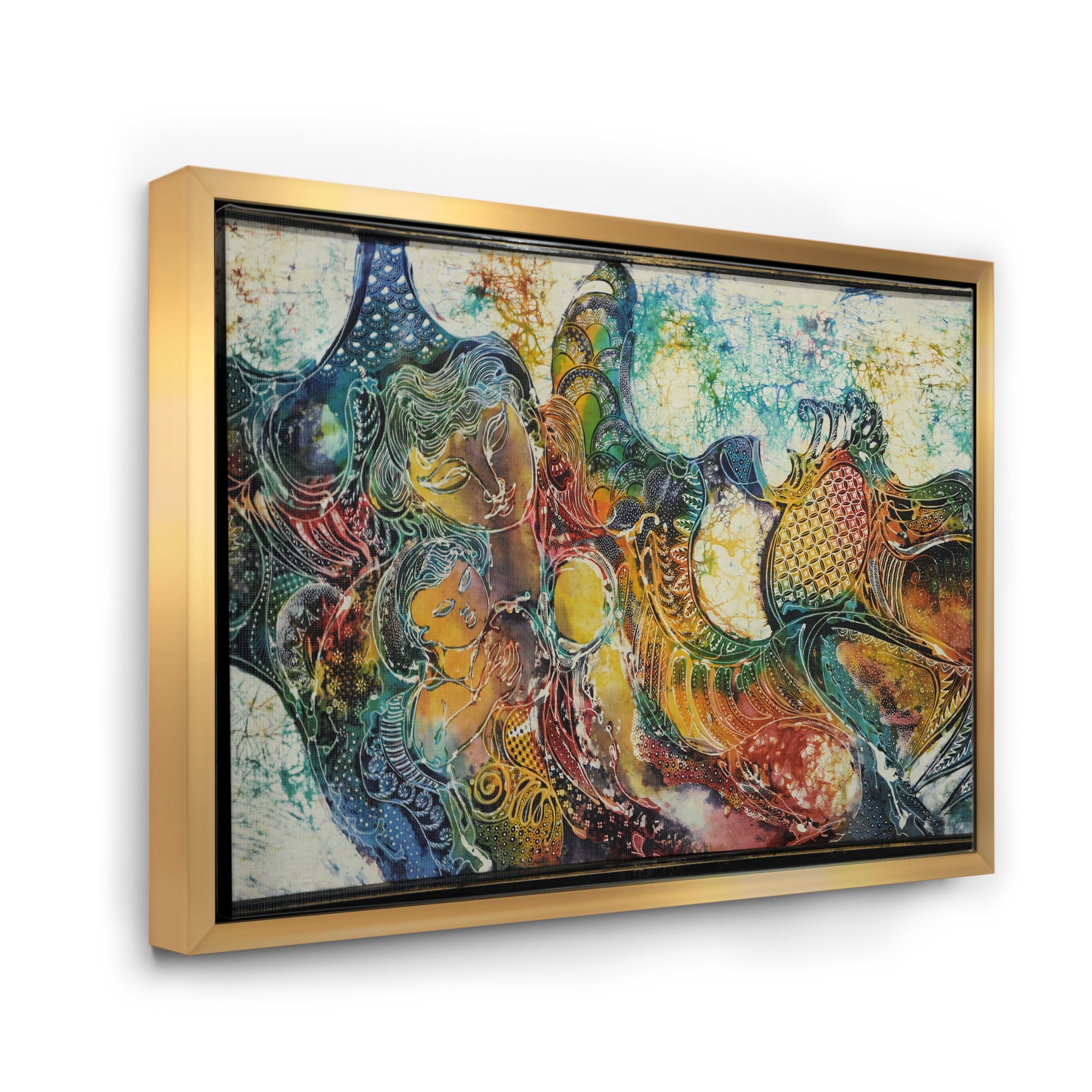 Designart 'Child With Mother With Batik' Modern Framed Canvas Wall Art Print