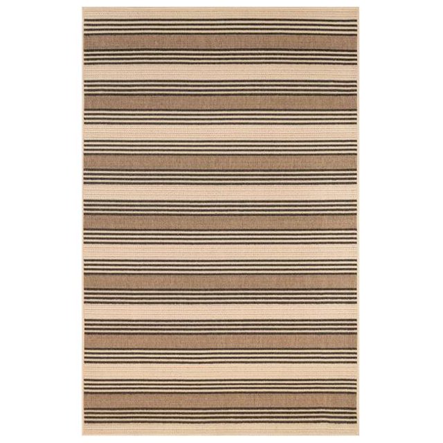 Trans-Ocean Importe RVI58764012 4 Pi 10 Po x 7 Pi 6 Po Liora Manne Riviera Stripe Tapis Tissé Wilton Intérieur et Extérieur - Tan
