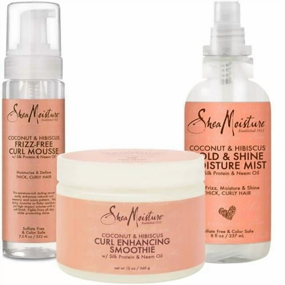 Sheamoisture Curly Hair Bundle: Frizz Free Mousse 7.5 Fl Oz, Curl Enhancing Smoothie 12 Oz, Hold & Shine Mist 8 Fl Oz For Styling Packaging May Vary