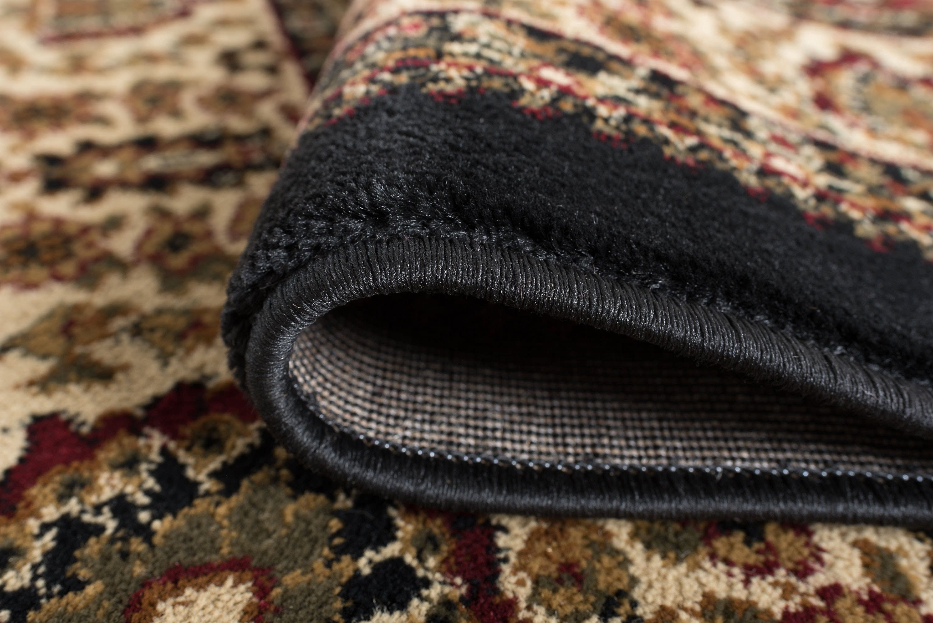 Sensation Transitional 5' Round Black and Beige Polypropylene Indoor Area Rug