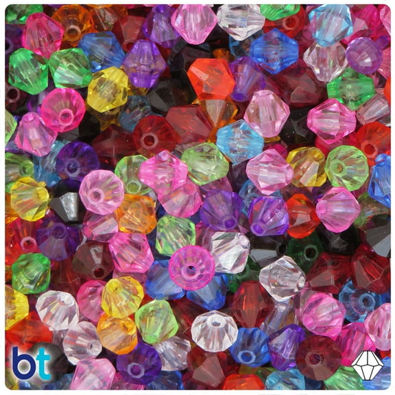 BeadTin Mixed Transparent 8mm Faceted Bicone Acrylic Beads (200pcs)