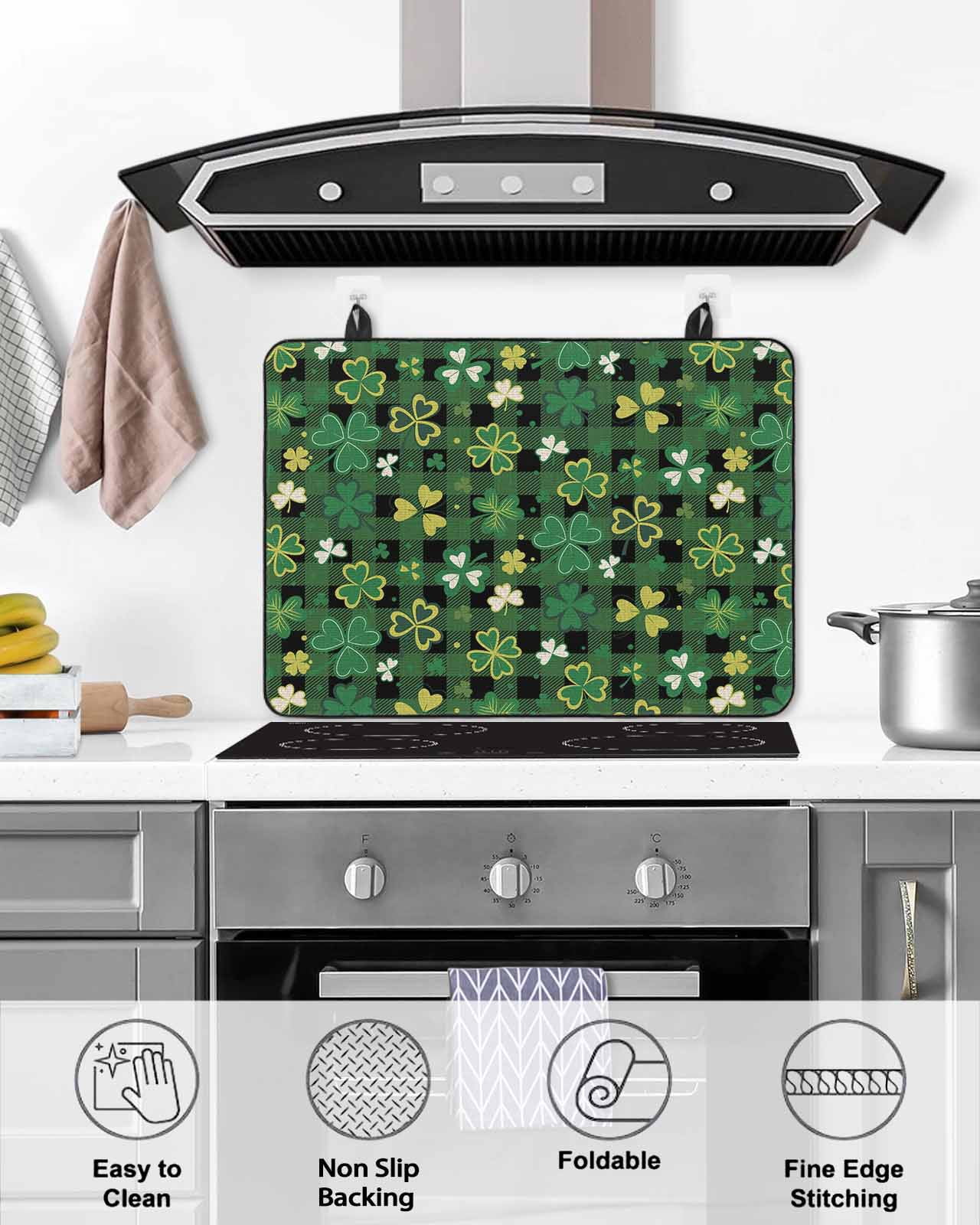 Large Induction Cooktop Protector Mat St. Patrick's Day Stove Top Covers for Electric Stove, Spring Green Lucky Shamrock Grass Retro Decorative Stove Burner Cover Mats, Glass Top Stove Cover