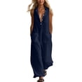 thumbnail image 3 of ClodeEU Women's Sleeveless Wide Leg Jumpsuit,Button Down Casual Linen Romper with Pockets Dark Blue,Women's Plus S, 3 of 9