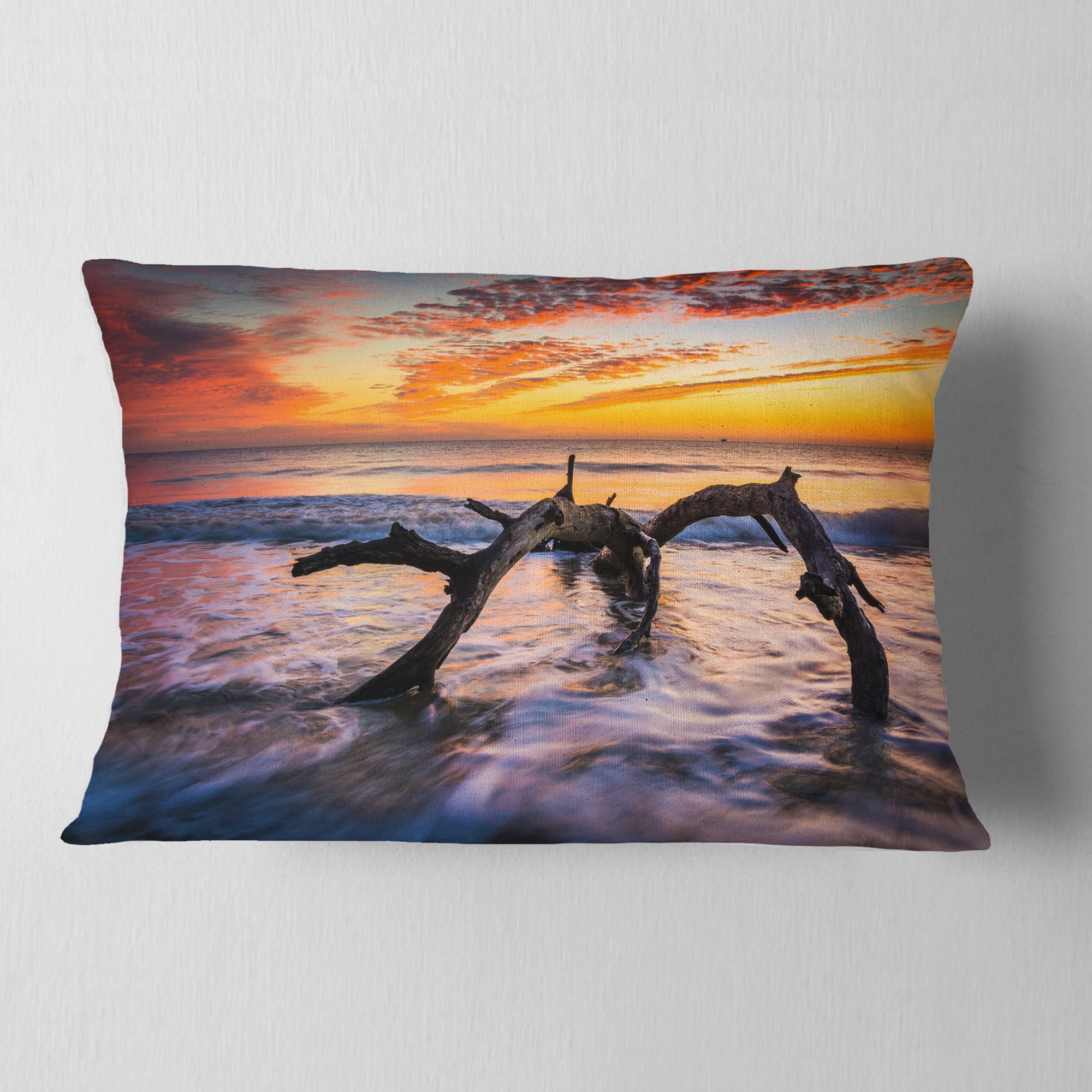 Designart 12" x 20" Multi-color Sea Shore Polyester Throw Pillow