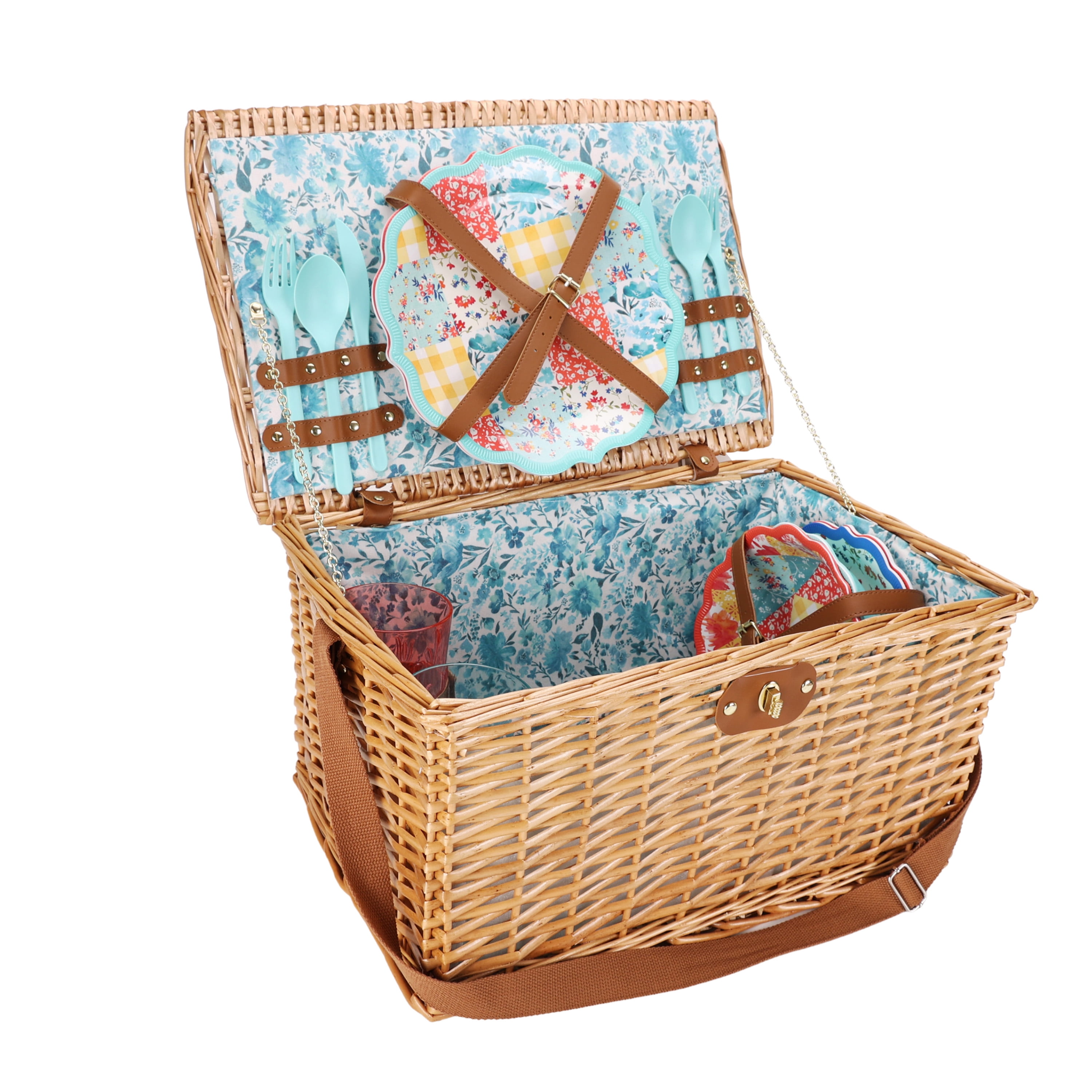 Picnic Time Handcrafted BARREL Dahlia Picnic Basket &Wine Deluxe Service For Two 