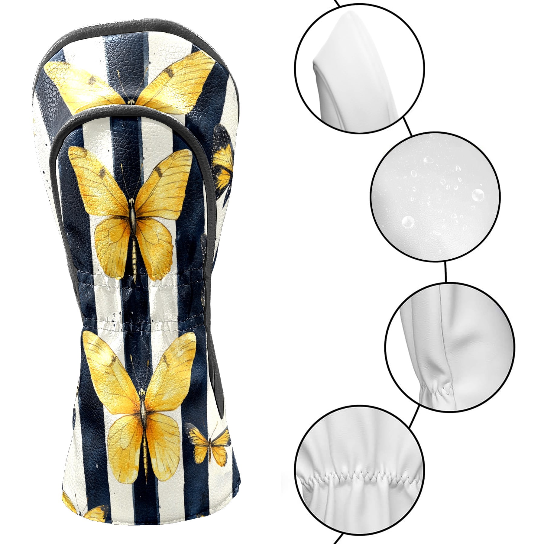 Golf Club Covers PU Leather Waterproof Head Covers for Fairway Woods Hybrids Yellow Butterfly Unisex Fits Most Brands