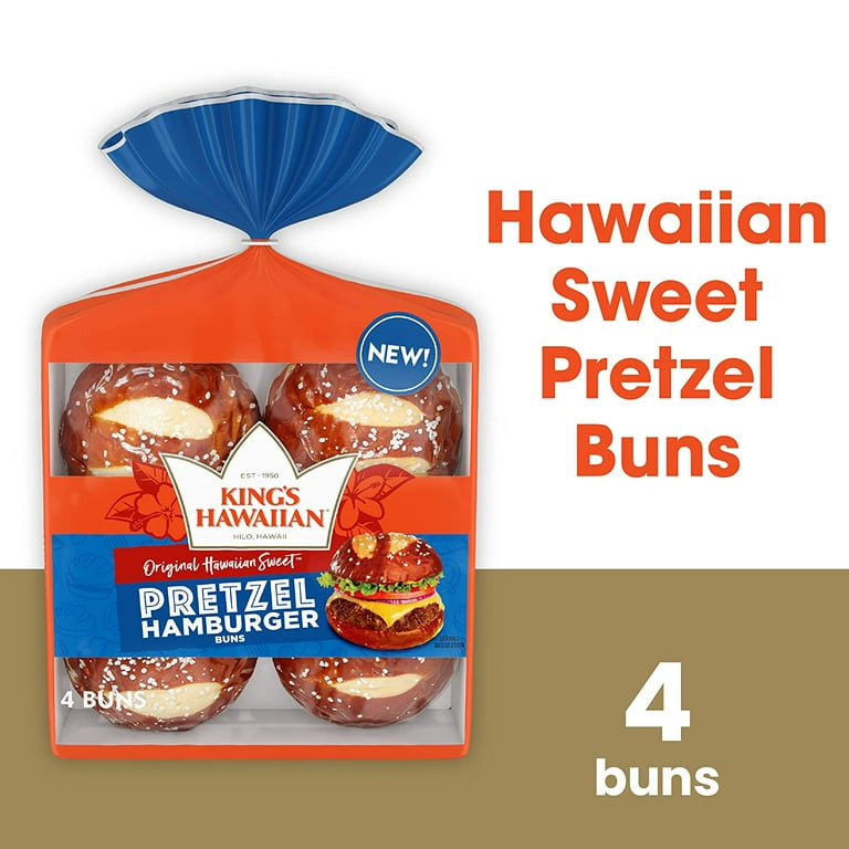 King's Hawaiian Sweet Pretzel Hamburger Buns, Savory Bread Buns, 4