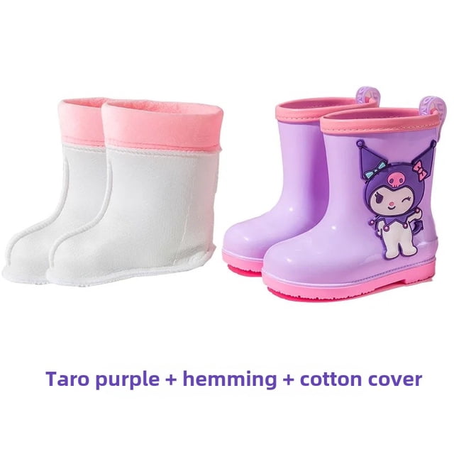 Botas de lluvia Sanrio a media pantorrilla para niños, Botas de lluvia de verano antideslizantes y resistentes al desgaste con fondo suave de dibujos animados de Kuroko para niñas de guardería