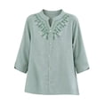 thumbnail image 4 of Neewe Womens Embroidery 3/4 Sleeve Tops Cotton Linen Shirts V Neck Lace Casual Loose Fit Blouses Boho Fashion, 4 of 8
