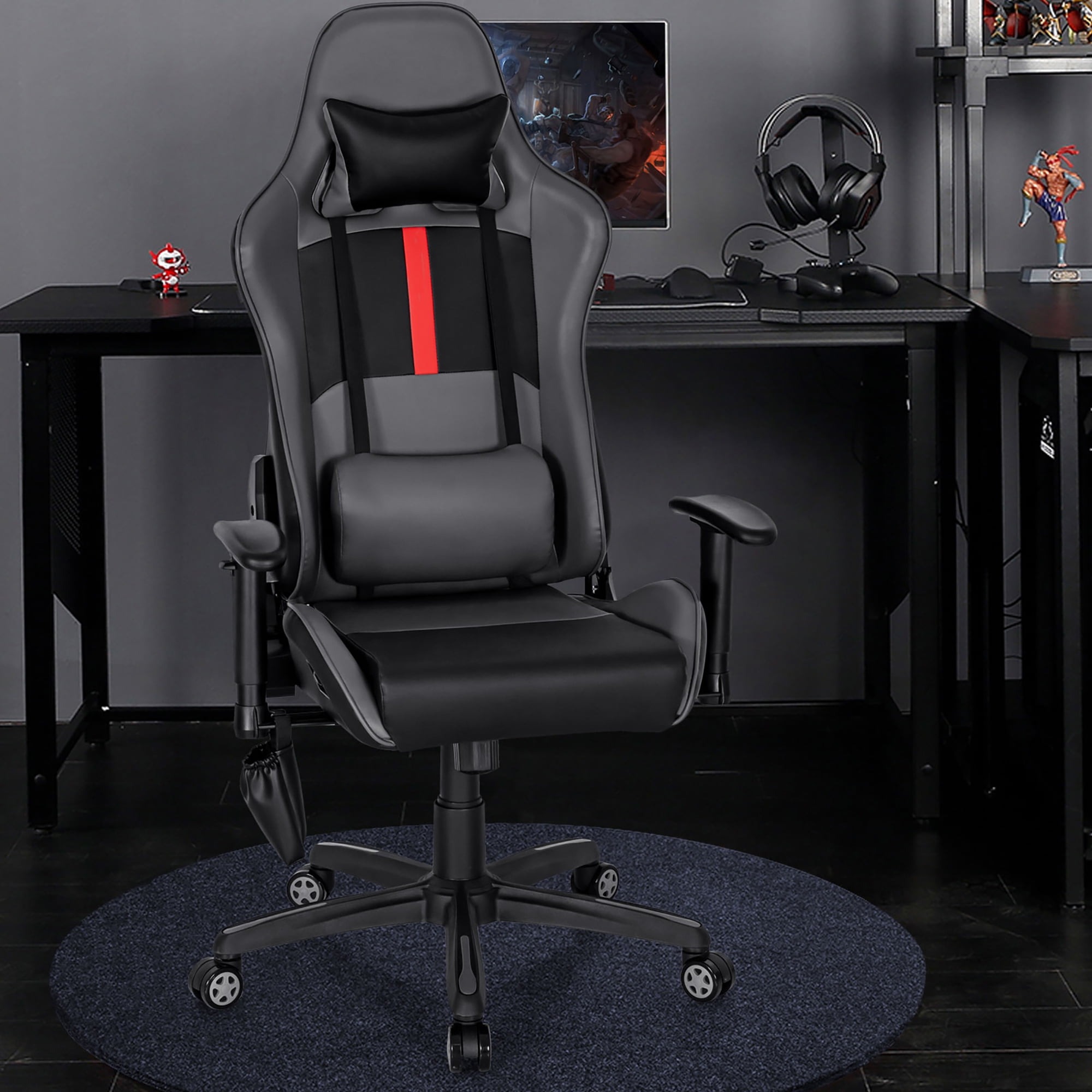 Costway Massage Gaming Chair with 2 Bluetooth Speakers Adjustable Swivel Racing Style Chair Walmart