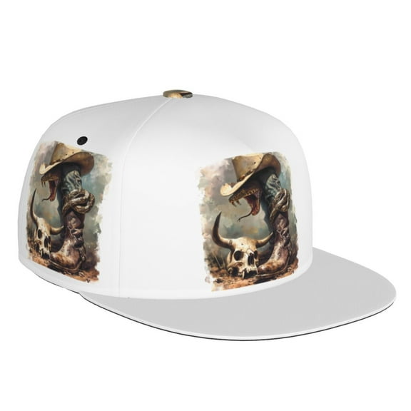 Flat Bill Trucker Hats for Women Men - Western Cowboy Snake Ram Skull Adjustable Flat Baseball Cap Snapback Hats Dad Hats for Men