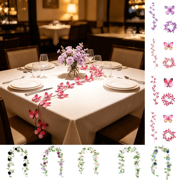 CuiLiyq Butterfly Garland, Paper Butterfly Vine with Leaves for Party, Artificial Flower String for Room Wall Decoration
