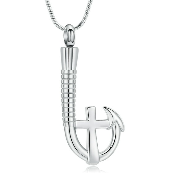 Fishing Hook Urn Necklace for Ashes Fish Hook Stainless Steel Cross Cremation Jewelry Memorial Cross Urn Pendant Keepsake for Men Women
