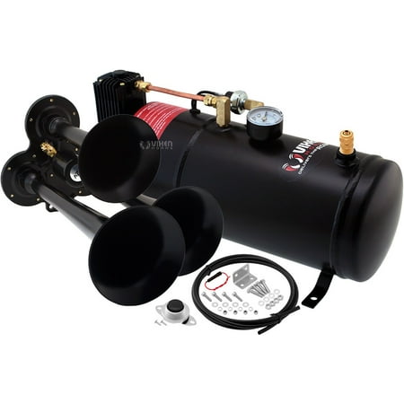 Air Horn Gasket Vixen Horns Loud 135dB 3/Triple Black Trumpet Train Air Horn with 1 Gallon Tank and 150 PSI Compressor Full/Complete Onboard System/Kit VXO8210/3114B ()
