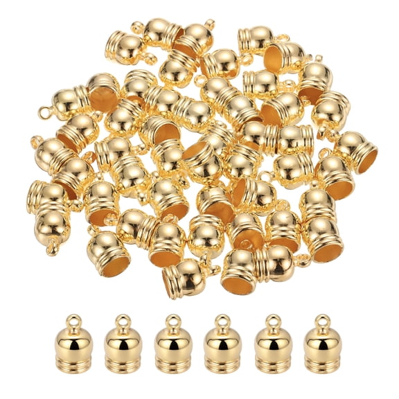 Uxcell 50-Pack Tassel Cord End Caps, 8.8mm ID Plastic Glue in Leather Barrel Kumihimo End Tip Bead Caps Cord Terminators [Light Gold]