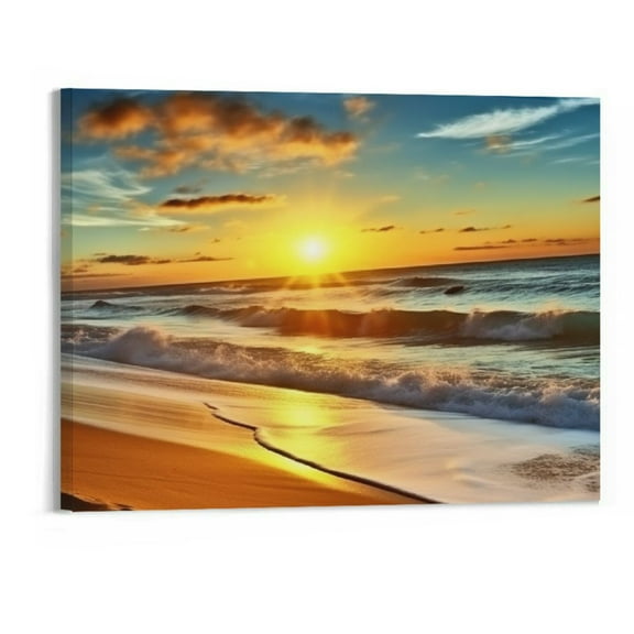 Shiartex Beach Pictures Wall Art for Bedroom,Sunset Waves Coast Nature Landscape, Modern Artwork Ocean Canvas Art Prints, Framed Ready to Hang for Living Room Bathroom Kitchen Home Decoration 20x16 in