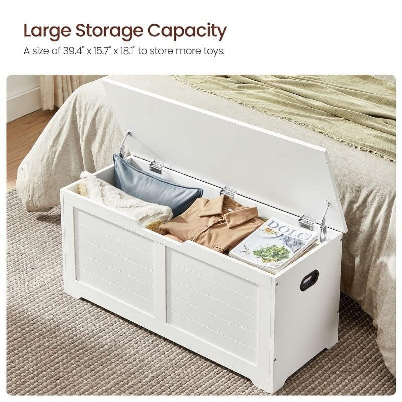 Storage Chest, Storage Trunk with 2 Safety Hinges, Organizer Bench for Entryway, 15.7 x 39.4 x 18.1 Inches, White