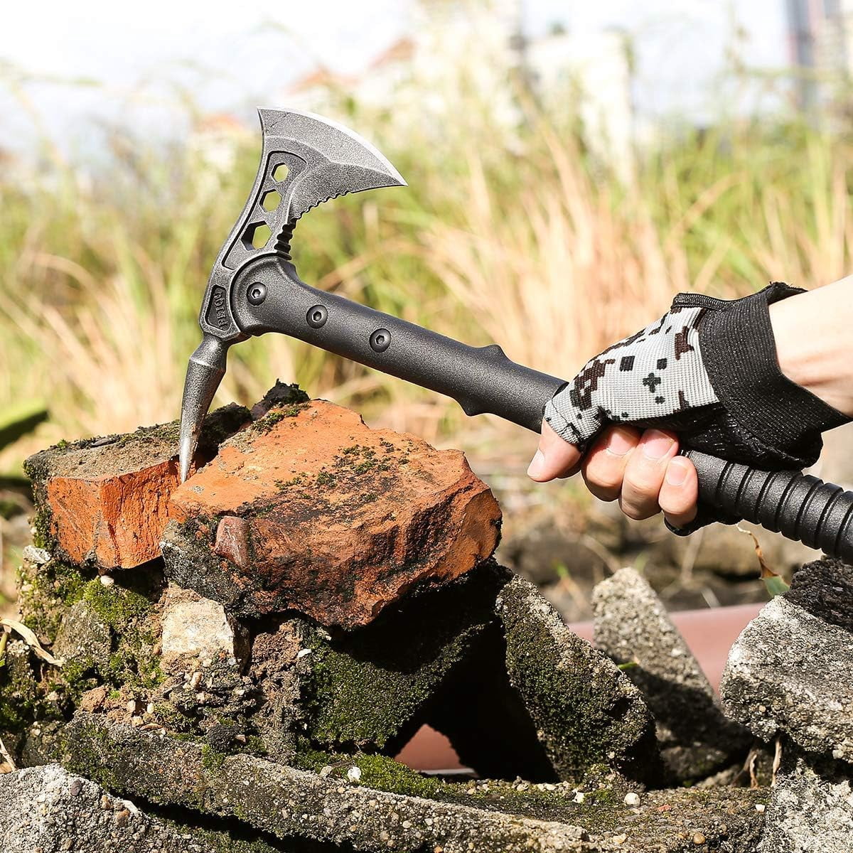 JXE JXO Camping Axe with Spike, Survival Hatchet with Sheath, Nylon Fiber Handle for Outdoor Survival Hiking Camping