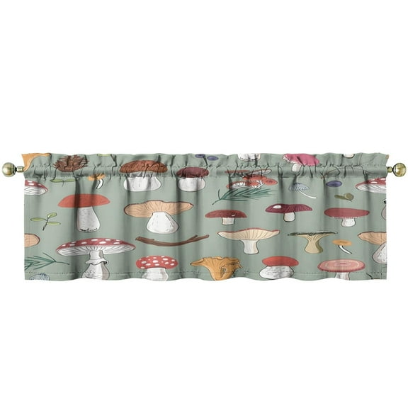 Mushroom (49) Kitchen Curtains 54x18 Inch Window Curtain over Sink Short Tier for Bathroom Cafe Rod Pocket Kitchen Decor Living Room Window Treatment Fabric 1 Panel
