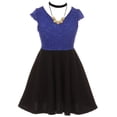 thumbnail image 1 of Little Girls Elegant Cap Sleeve Floral Lace Top Neckband Easter Party Flower Girl Dress Royal Blue 2 (2J1K0S7), 1 of 4