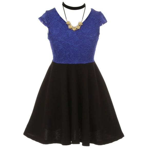 Little Girls Elegant Cap Sleeve Floral Lace Top Neckband Easter Party Flower Girl Dress Royal Blue 2 (2J1K0S7)