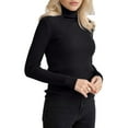 thumbnail image 2 of Ribbed Sweaters for Women Cute High Neck Knitted Warm Fitted Sweater Black One size, 2 of 9