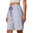 thumbnail image 5 of Cagogo Women's Drawstring Striped Bermuda Shorts Casual Loose Elastic Waist Beach Pants Summer Lounge Shorts Travel Vacation Beachwear, Light Blue M, 5 of 6