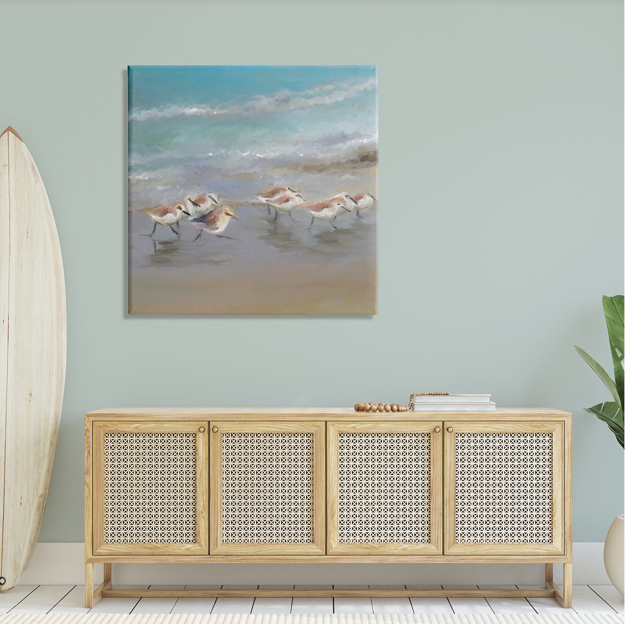 Stupell Coastal Sandpipers Beach Waves Shore Landscape Painting Gallery Wrapped Canvas Print Wall Art