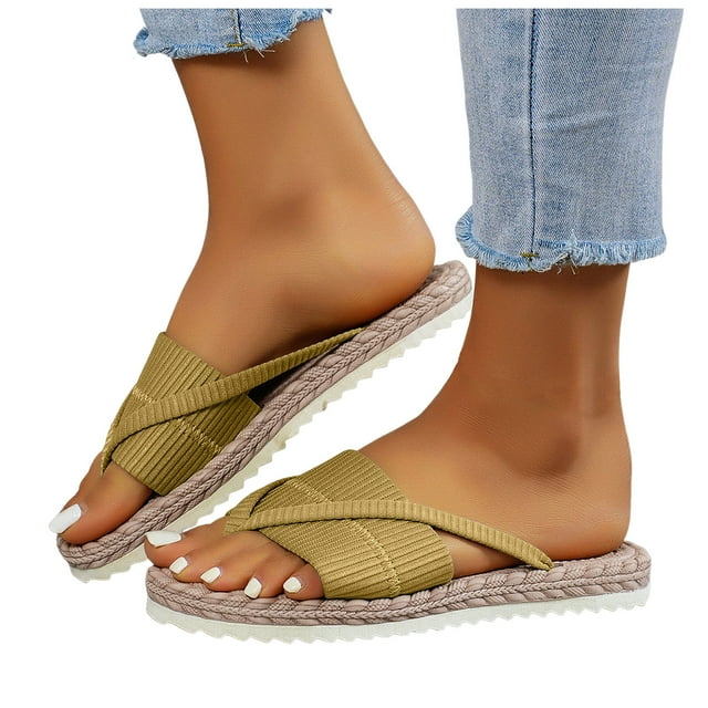 Beach Espadrilles Flip Flops for Women 2025 Summer Platform Slides Sandals Straw Sole Flat Slippers