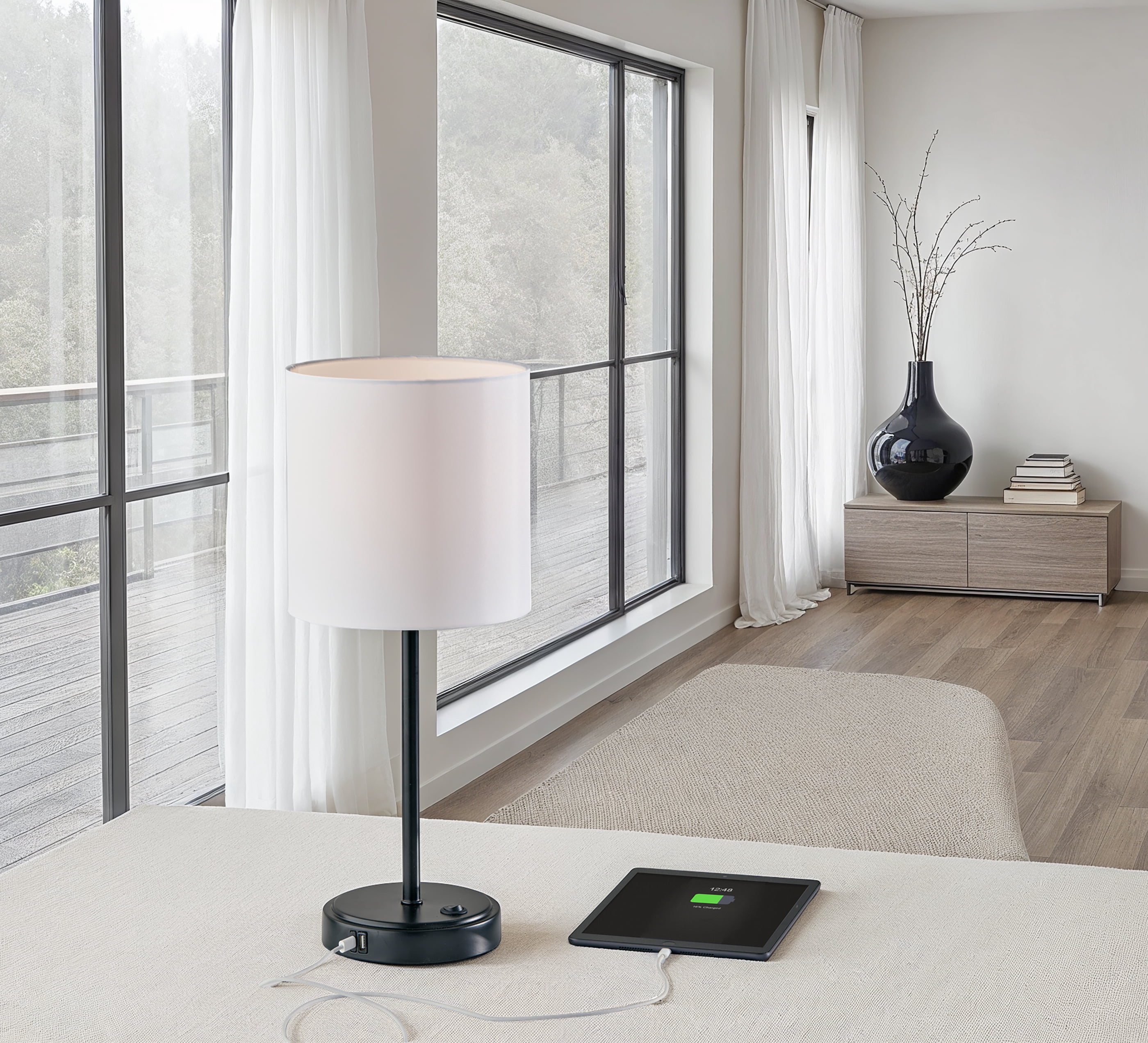 Mainstays 19 in Black Metal Stick Lamp with USB and USB-C Ports