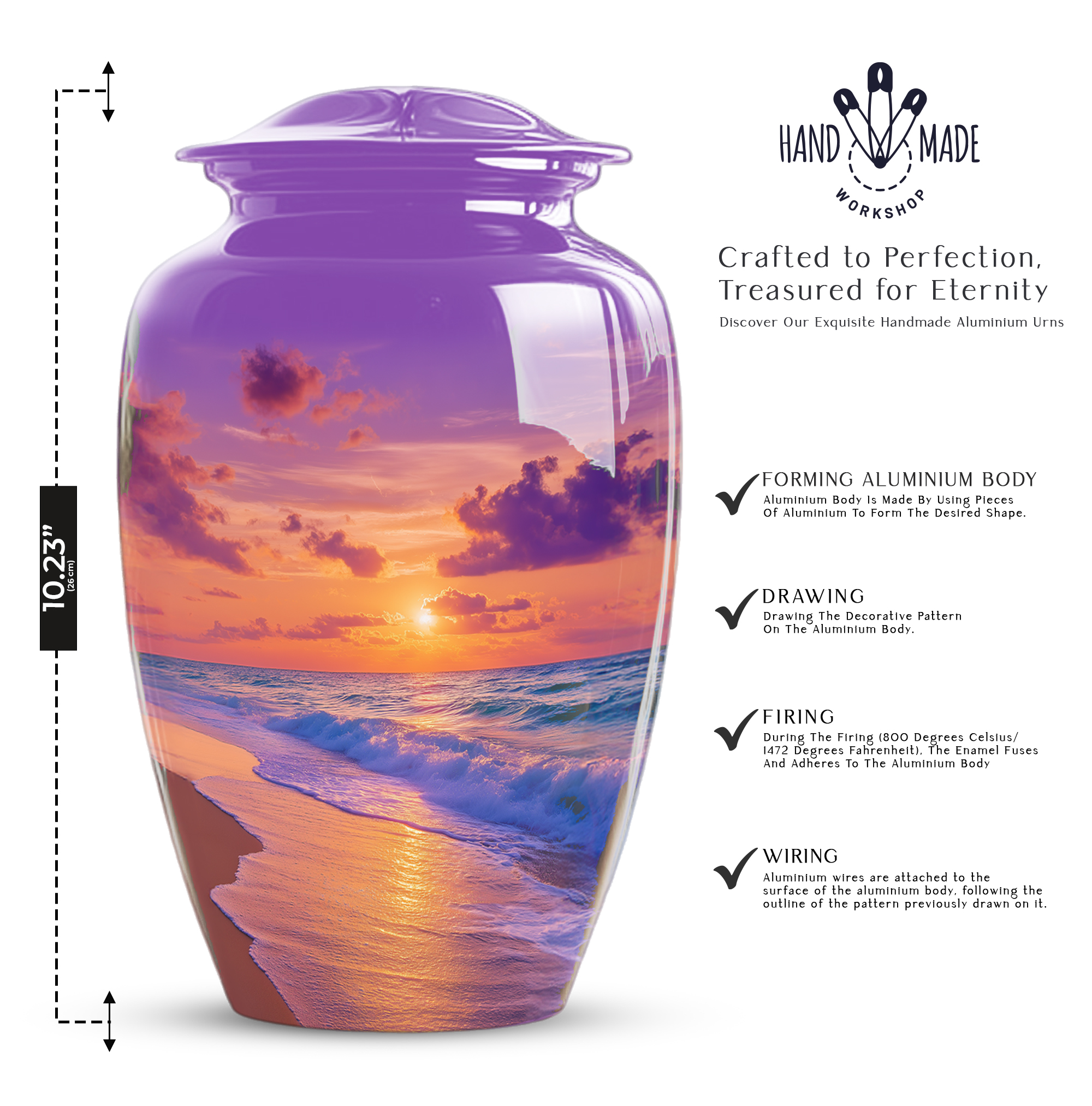 Beach Urn For Ashes For Women - Sunset Cremation Urns For Human Ashes Adult Female - Large Memorial Urns For Men - Funeral Ash Holder ( Size:- 10 Inch )