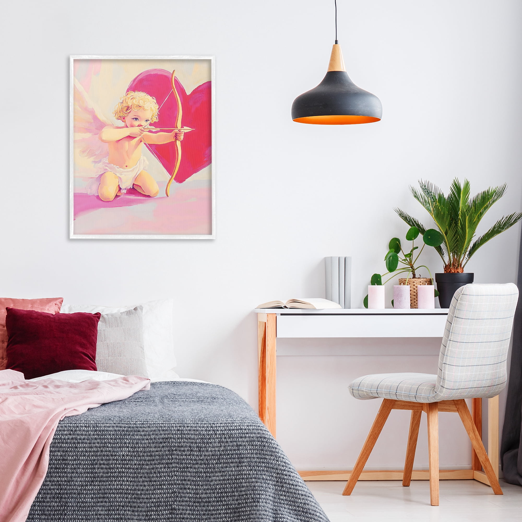 Stupell Industries Cupid Shooting Arrow with Heart White Framed Giclee Art, design by The Prints Vibe